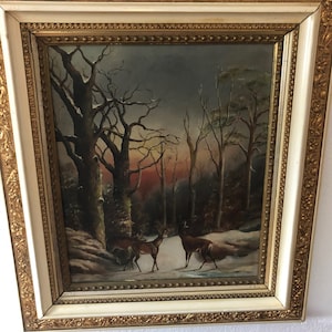 Antique Oil Painting ~ Winter Scene ~ Chilly Painting