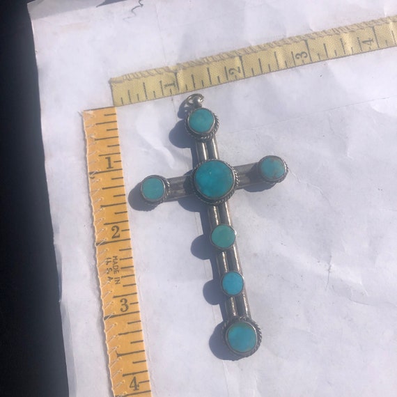Coin Silver Turquoise Cross  Vintage - image 2