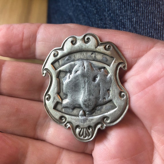 Antique Badge Broken Pin On Back Gem