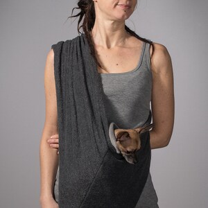 Pet sling fleece dark grey/ for dogs or cats up to 18 lbs/ dog sling carrier/ travel sling image 3