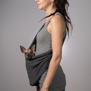 Pet sling fleece dark grey/ for dogs or cats up to 18 lbs/ dog sling carrier/ travel sling image 5