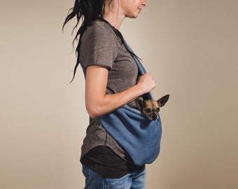 Dog carrier sling LARGE summer mixed blue in three sizes 0- 18 lbs.