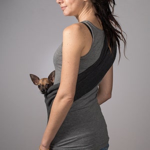 Pet sling fleece dark grey/ for dogs or cats up to 18 lbs/ dog sling carrier/ travel sling image 1