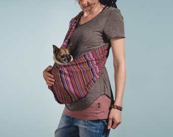 Dog sling stiped cotton for small dogs up to 5.5 lbs (2,5 kg)/ Breathable carrier for tiny dogs