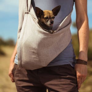 100% linen pet sling for dogs up to 11 lbs/ dog carrier/ dog sling/ breathable fabric/ cream color image 5