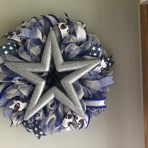 Blue & Silver Football Wreath: NFL Sports Decor