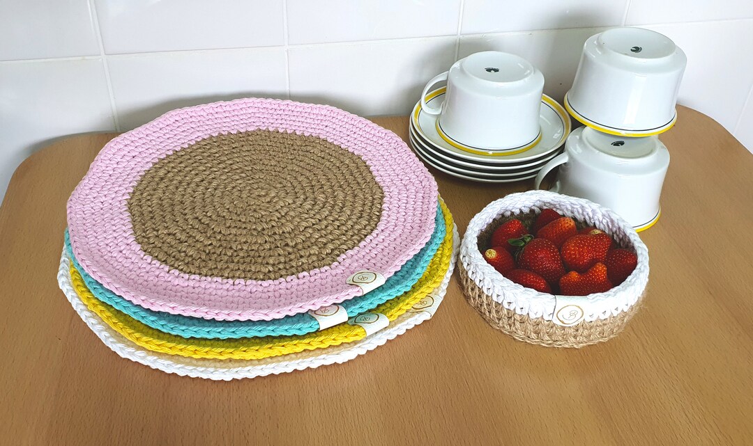 Set of 4 Placemats in Natural Jute and Cotton Twine in 4 Etsy