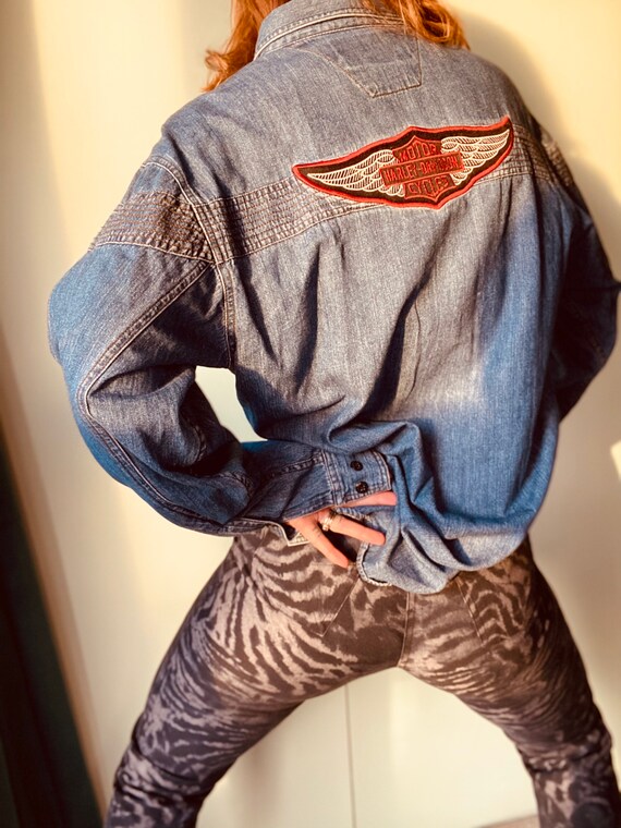 Vintage denim shirt Harley Davidson blouse plus si