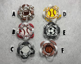Sports Football,Baseball,Volleyball,Softball,Soccer,Basketball Ribbon Flower Bow Clips-3” diameter and 3 layers-Matching glitter feltie