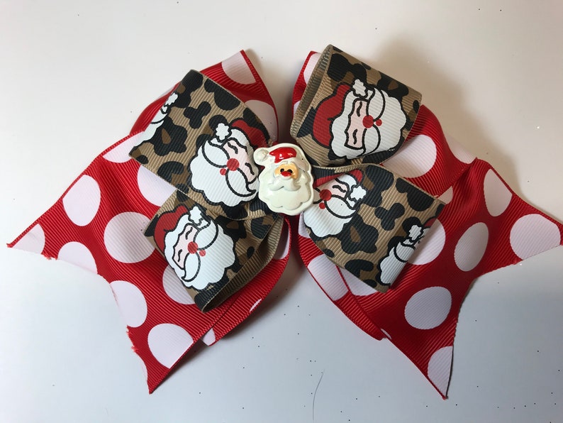 Leopard Santa 8 inch hair bow