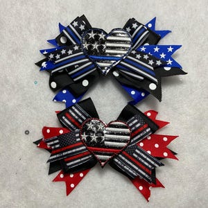 First Responders Bows-Law Enforcement-Firemen-Policemen-5” layered bow-Flag feltie-Alligator clip