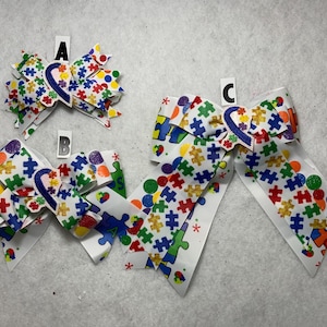 Autism Awareness Hairbows-3 sizes(5”,7”,8”)- Autism Awareness Grosgrain with Glitter Awareness Feltie