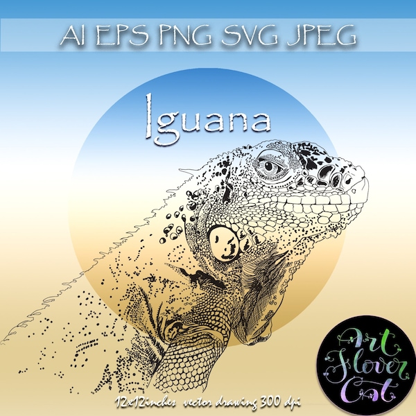Digital clipart • Iguana drawing • Lizard tattoo • EPS • PNG