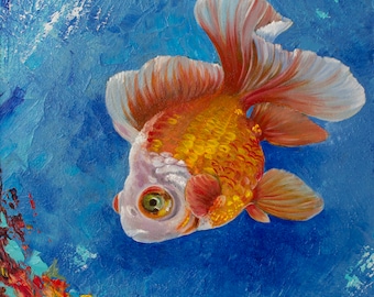 Goldfish Oil Painting: Original Animal Art, 10x10&quot;