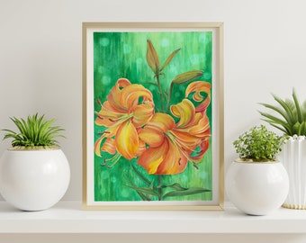 Gul lilja: Akvarell • Originalkonstverk • Blomsterstilleben