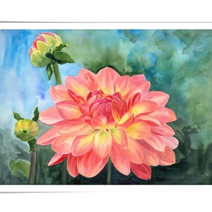 Floral Poster • Dahlias watercolor • Home Gift Flovers • Print JPEG • 300 dpi