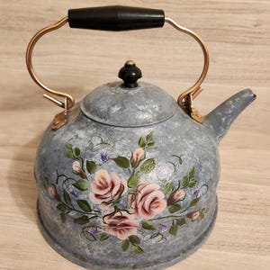 Kettle Copper Shabby Chic Style Handpainted Sponge Paint Tea Pot