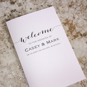 Plantilla de programa de boda elegante personalizada, folleto, programa de boda imprimible, programa de boda metálica