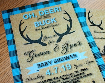 Oh Deer! A Little Buck is Almost Here Baby Shower Invitation, Books for Baby, Diaper Raffle, Gender Neutral