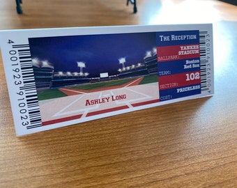 Custom Baseball Ticket, Softball, MLB, MiLB Place Cards Name Cards - Personalized with Name, Food Choice, Table Number, Team Name, Stadium