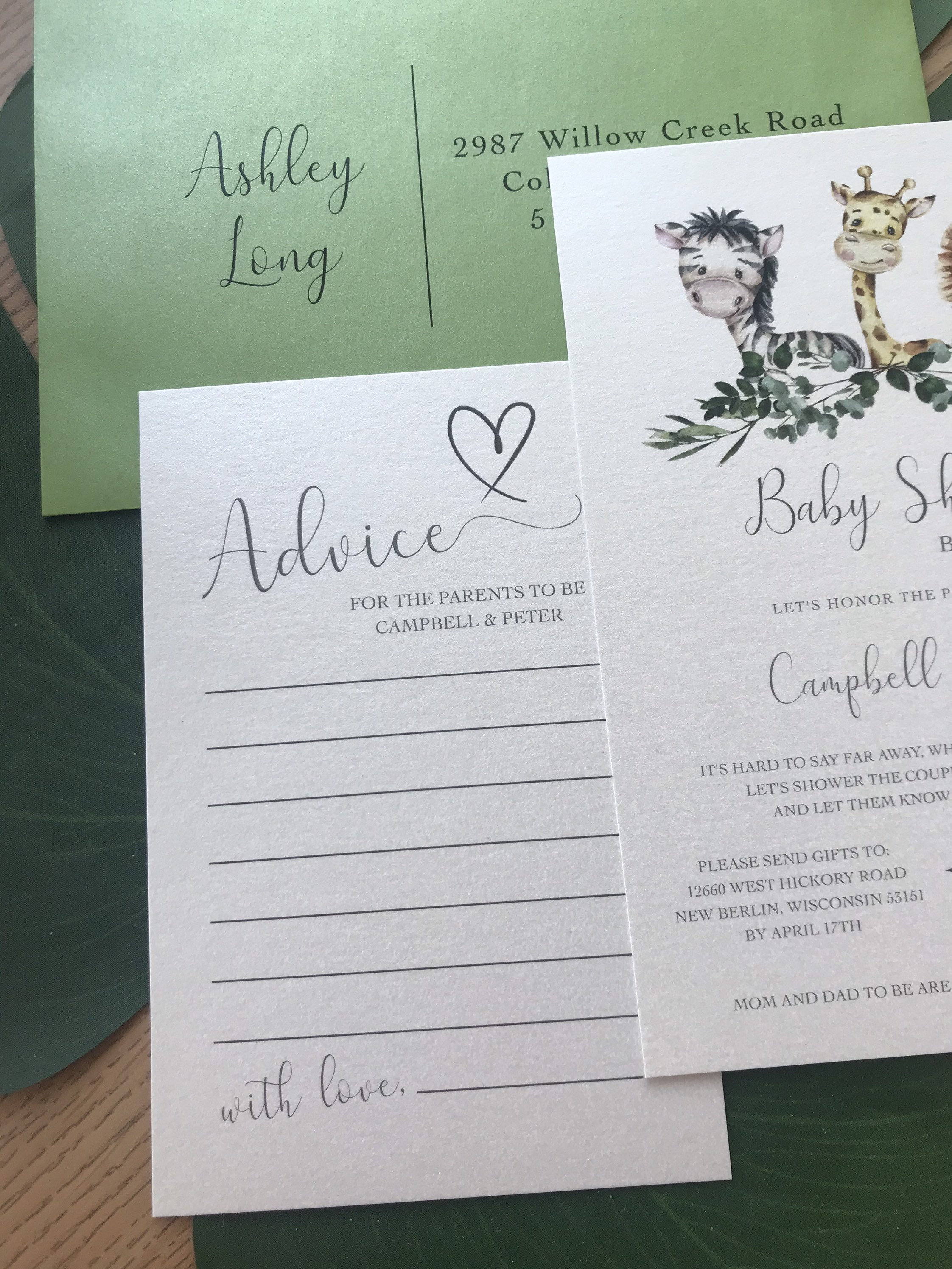 Jungle Animal Baby Shower Mail in Invitation, Safari, Mail in Baby