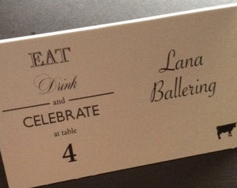 Eat, Drink & Celebrate Escort Name Cards - Place Cards Personalized with Name, Food Choice, Table Number