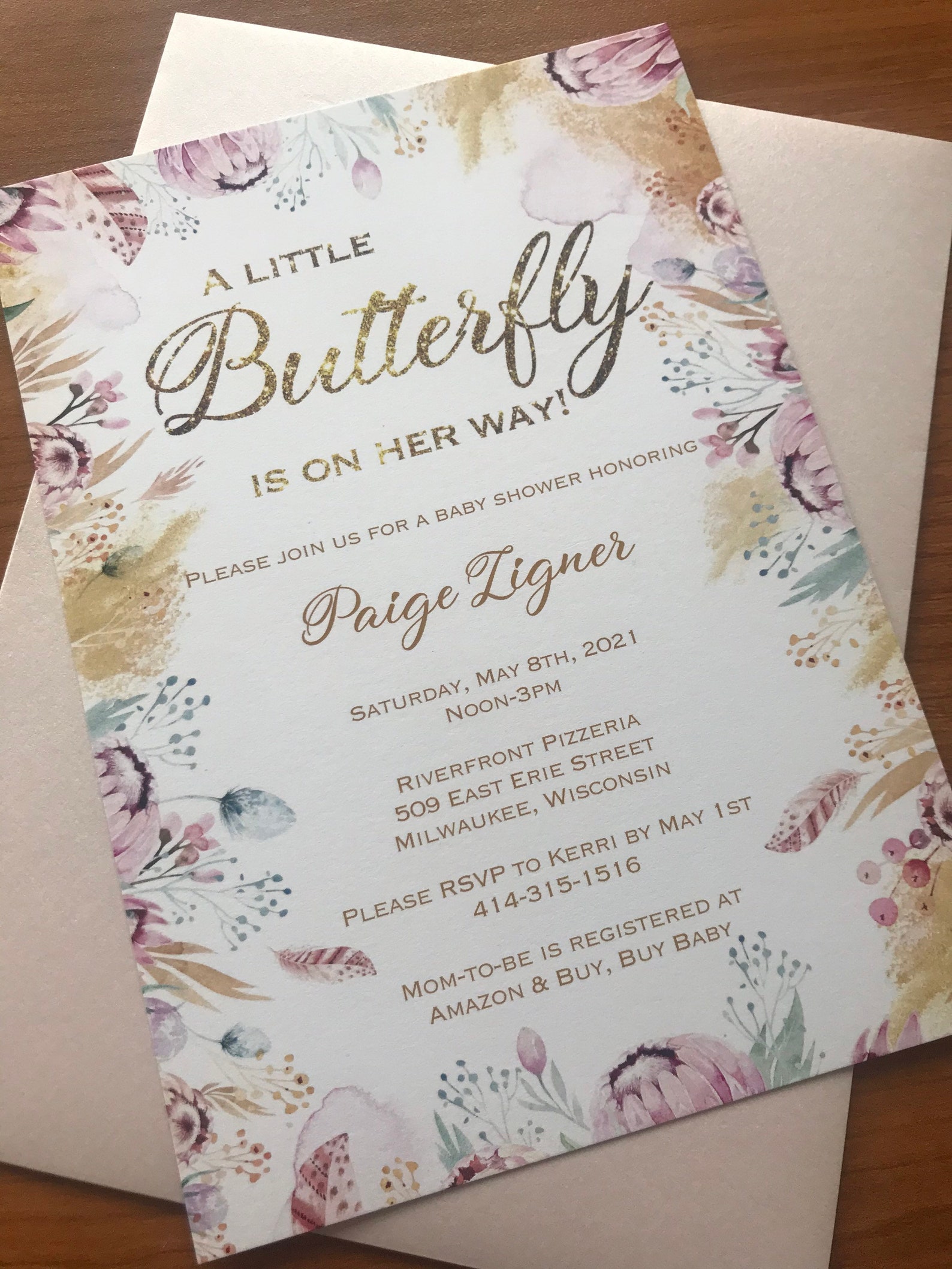 Butterfly Baby Shower, Mail in Invitation, Butterflies, Mail in Baby