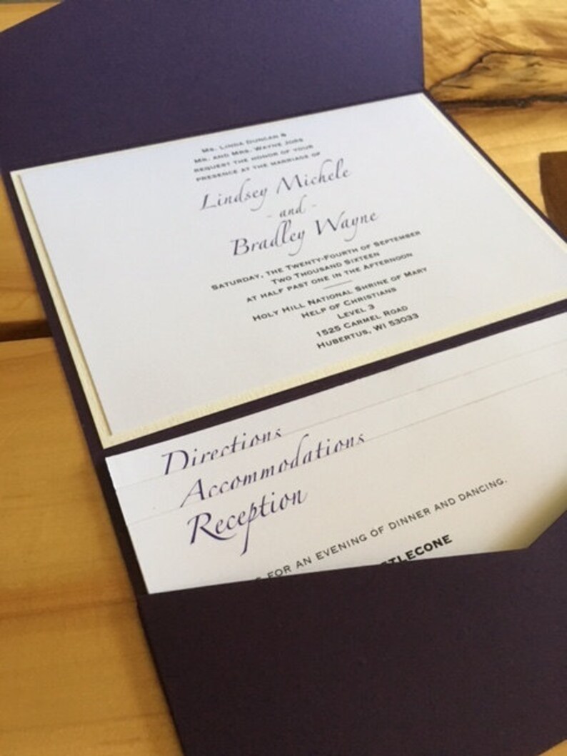 Horizontal Pocket Fold Invitation, Wedding. Pocketfold, Inserts, Rustic