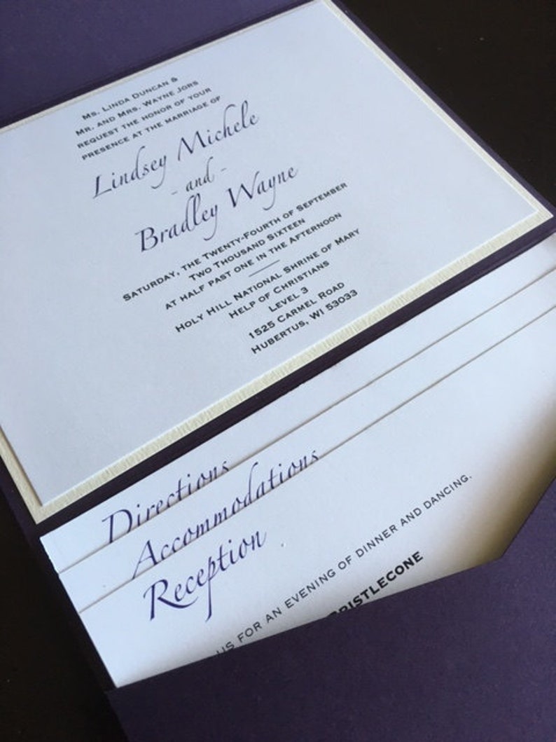 Horizontal Pocket Fold Invitation, Wedding. Pocketfold, Inserts, Rustic