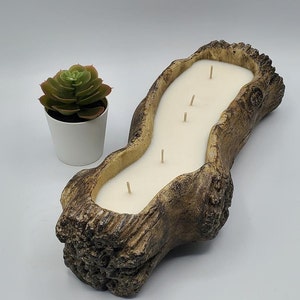 5 wick drift wood ceramic log candle