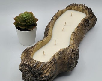 5 wick drift wood ceramic log candle