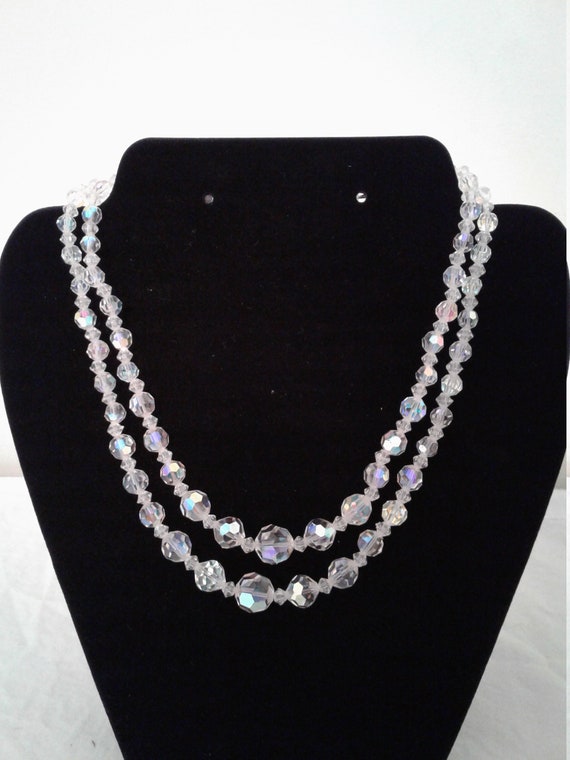 1960s Crystal 2 Strand Necklace, Large 1"  or Smal