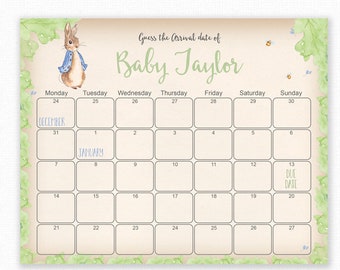Guess the Due Date - Peter Rabbit Baby Shower Games - Baby Shower Geburtstags-Vorhersage, druckbares Kalender-Spiel