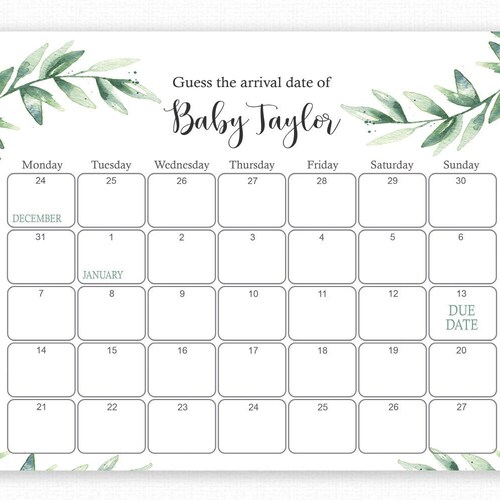 guess baby's birthday calendar