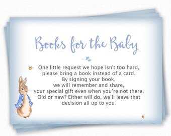 Inserto de invitación para baby shower - Tarjeta de libros para bebés - Insertos de invitación - Peter Rabbit