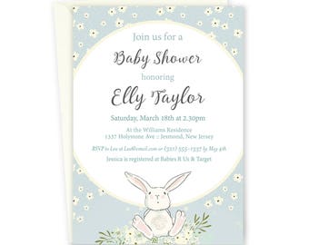 Baby Shower Invitation - Bunny Baby Shower - Printable Invitation - Baby Shower Invites - Blue Bunny Invitation - Blue Bunny