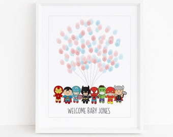 Baby Shower Fingerprint Guest Book - Superhero Baby Shower - Personalized Alternative Guest Book - Fingerprint Tree - Superhero Nursery