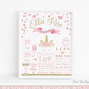 First Birthday Poster - Unicorn Birthday Poster - Floral First Birthday Milestone Sign - 1st Birthday Chalkboard Sign - 1st Birthday Poster