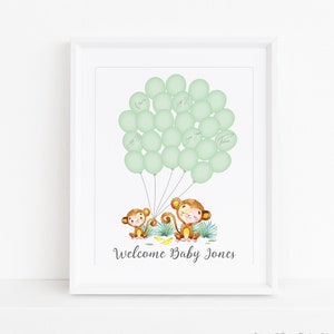 Baby Shower Fingerprint Guest Book - Monkey Baby Shower - Personalized Alternative Guest Book - Fingerprint Tree - Jungle Friends