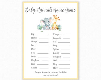 Baby Shower Games - Baby Animals Name Game - Jungle Theme Baby Shower - Elephant theme baby shower - Baby Animals Shower Game - Jungle