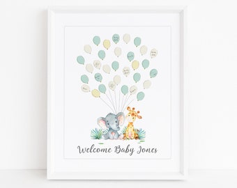 Baby Shower Fingerprint Guest Book - Signature - Elephant Giraffe Baby Shower - Personalized Alternative Guest Book - Jungle Friends