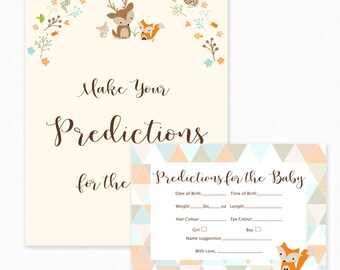 Babyshower-spel - Babyspådomsspel - Babyspådomskort - Woodland Shower-spel - Woodland-spådomskort - Woodland