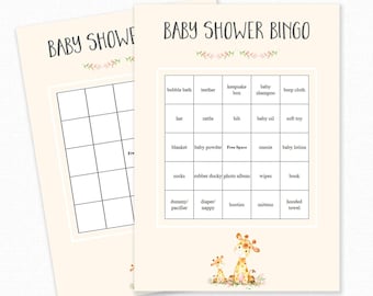 Baby Shower Bingo Cards - Baby Shower Games - Giraffe Baby Shower - Bingo Shower Game - Baby Shower Bingo - Floral Giraffe