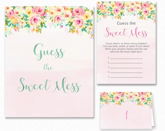 Baby Shower Games - Guess The Sweet Mess Game - Floral Baby Shower - Floral Shower Games - Dirty Diapers Game - Peaches and Cream