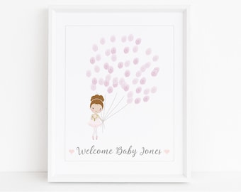 Baby Shower Fingerprint Guest Book - Ballerina Baby Shower - Personalized Alternative Guest Book - Fingerprint Tree - Ballerina