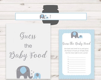 Baby Shower Games - Guess The Baby Food Game - Blue Elephant Baby Shower - Blue Elephant Shower Games - Baby Food Game - Blue Elephant