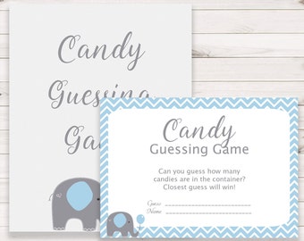 Baby Shower Games - Candy Guessing Game - Blue Elephant Baby Shower - Elephant Shower Games - Guess how many Candies - Blue Elephant