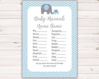 Blue Elephant Baby Shower Game - Blue Elephant Baby Animals Name Game - Baby Animals Name Game - Baby Shower Game