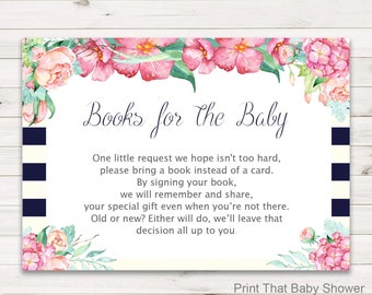 Inserto de invitación para baby shower - Tarjeta con libros para bebé - Insertos de invitación - Floral