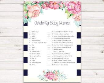 Baby Shower Games - Celebrity Baby Names Game - Floral Baby Shower - Flower Shower Games - Baby Names Game - Floral